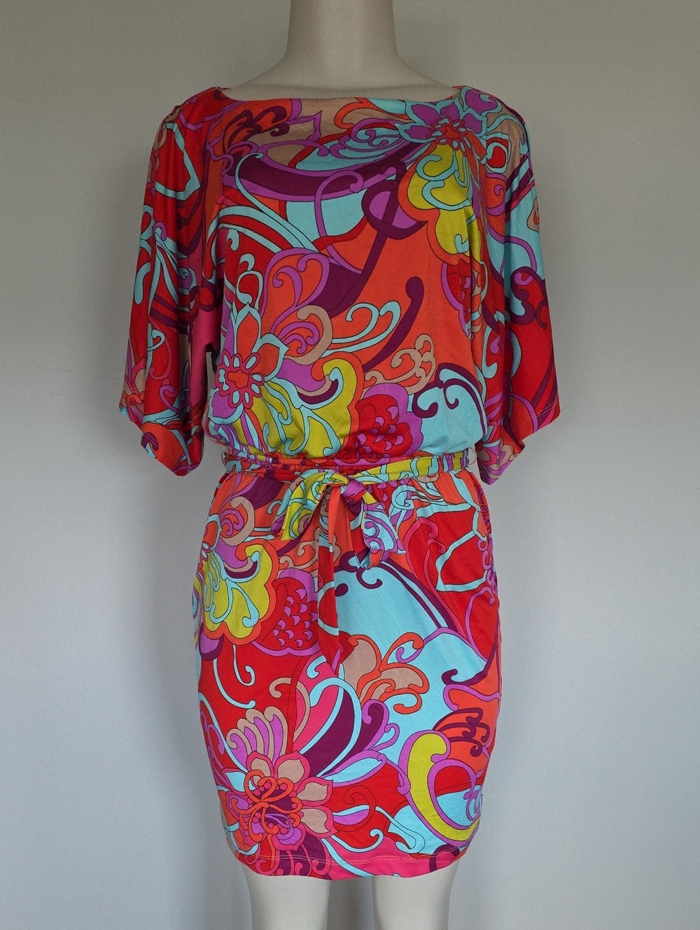 Trina by Trina Turk vibrant retro print dolman sleeve dress-S